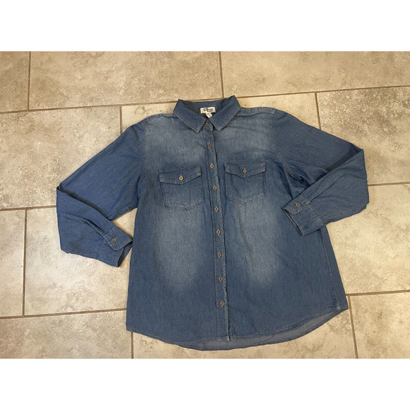 Ali & Kris Womens Shirt Size 1x Cowgirl Western Blue Denim Pockets - Picture 4 of 8